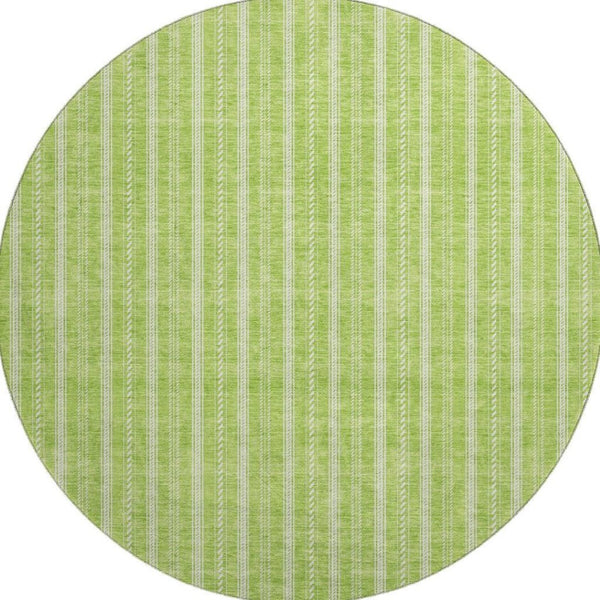 HomeRoots 8' Vibrant Lime Green & Ivory Striped Washable Round Rug - UV Protected, Durable for High-Traffic Areas 673858