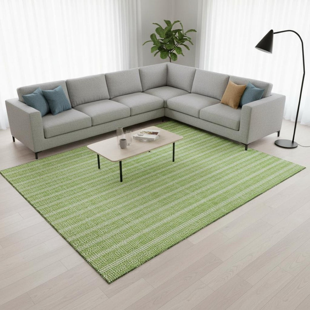HomeRoots 8' X 10' Striped Lime Green & Ivory Washable Area Rug with UV Protection for Families & Pets 673859