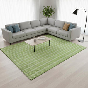 HomeRoots 8' X 10' Striped Lime Green & Ivory Washable Area Rug with UV Protection for Families & Pets 673859