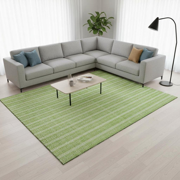 HomeRoots 8' X 10' Striped Lime Green & Ivory Washable Area Rug with UV Protection for Families & Pets 673859