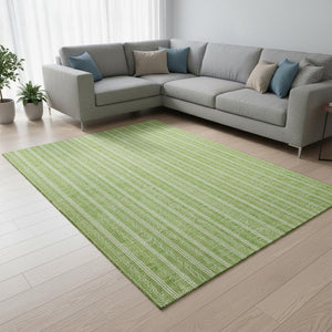 HomeRoots 9' X 12' Vibrant Lime Green & Ivory Striped Area Rug - Durable, Stain Resistant, UV Protected Design 673860