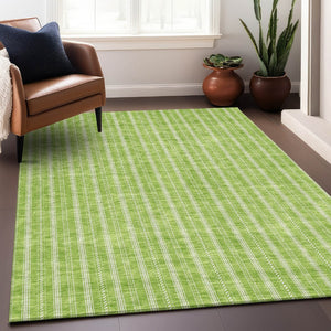 HomeRoots 9' X 12' Vibrant Lime Green & Ivory Striped Area Rug - Durable, Stain Resistant, UV Protected Design 673860