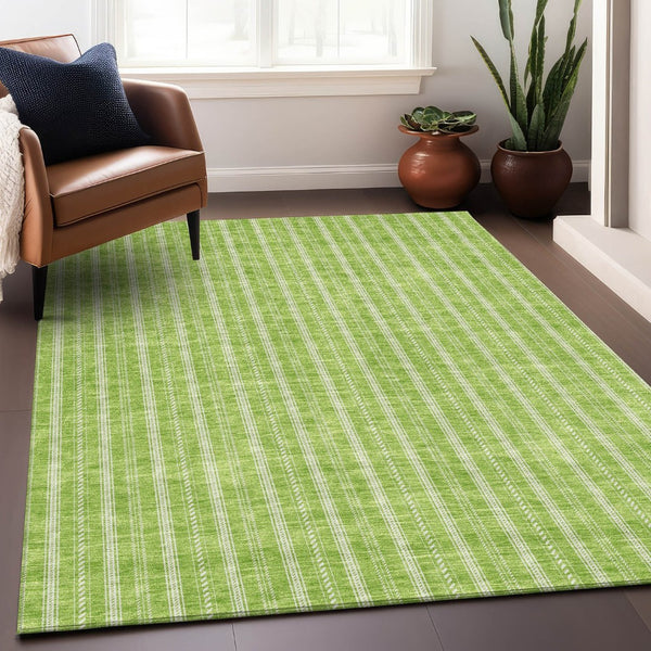 HomeRoots 9' X 12' Vibrant Lime Green & Ivory Striped Area Rug - Durable, Stain Resistant, UV Protected Design 673860