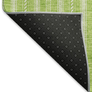HomeRoots 9' X 12' Vibrant Lime Green & Ivory Striped Area Rug - Durable, Stain Resistant, UV Protected Design 673860