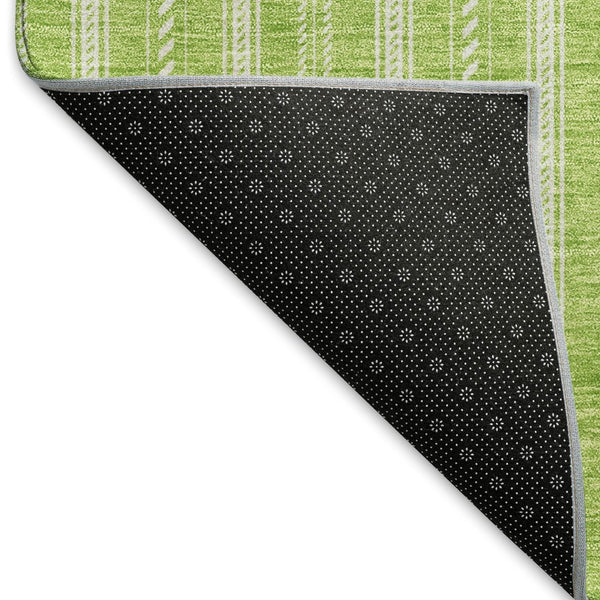 HomeRoots 9' X 12' Vibrant Lime Green & Ivory Striped Area Rug - Durable, Stain Resistant, UV Protected Design 673860