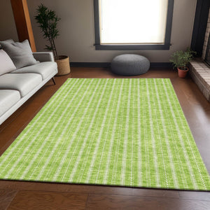 HomeRoots 9' X 12' Vibrant Lime Green & Ivory Striped Area Rug - Durable, Stain Resistant, UV Protected Design 673860