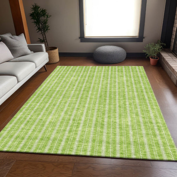HomeRoots 9' X 12' Vibrant Lime Green & Ivory Striped Area Rug - Durable, Stain Resistant, UV Protected Design 673860