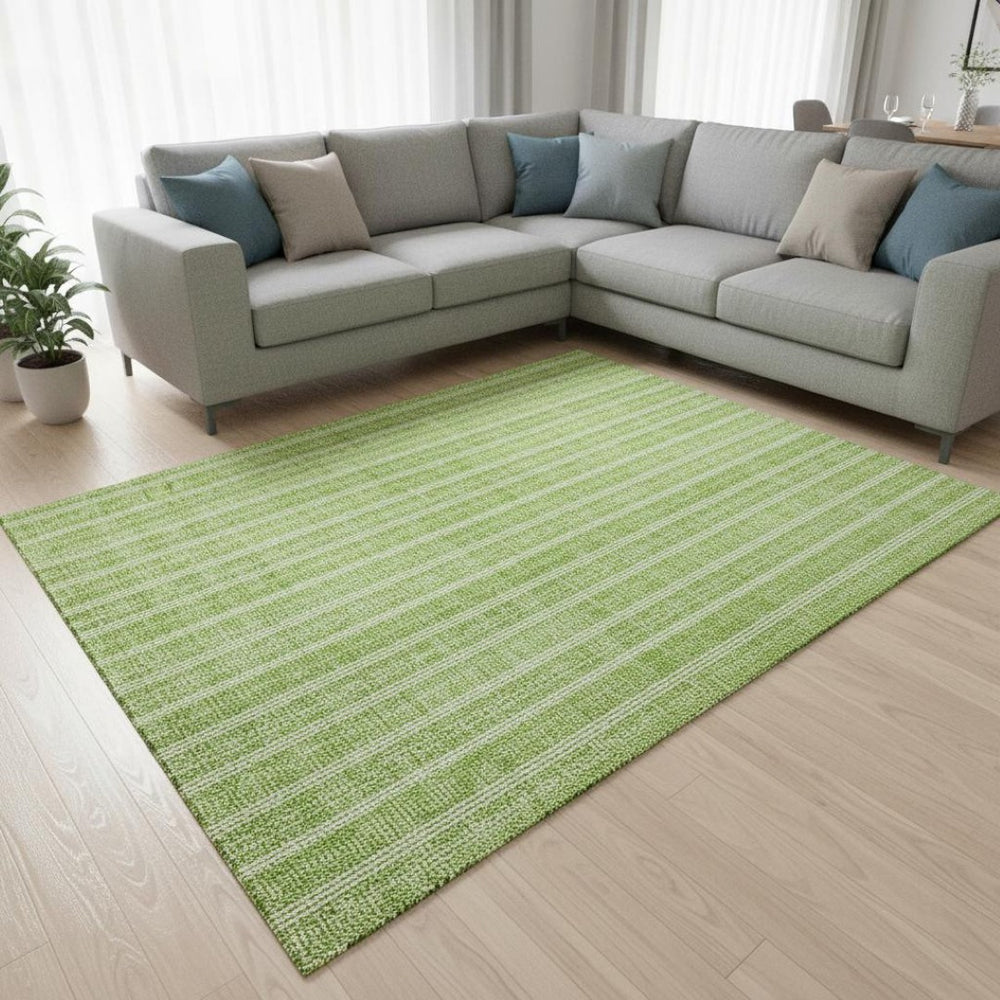 HomeRoots 10' X 14' Lime Green & Ivory Striped Washable Area Rug – Durable, UV-Resistant, Easy-Care Design! 673861