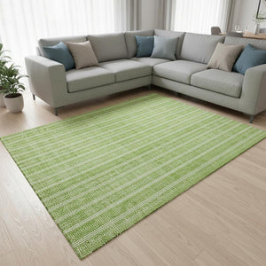 HomeRoots 10' X 14' Lime Green & Ivory Striped Washable Area Rug – Durable, UV-Resistant, Easy-Care Design! 673861