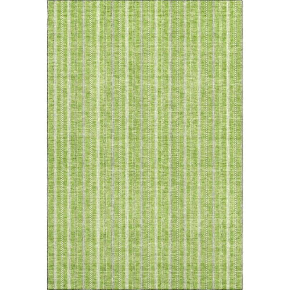 HomeRoots 10' X 14' Lime Green & Ivory Striped Washable Area Rug – Durable, UV-Resistant, Easy-Care Design! 673861