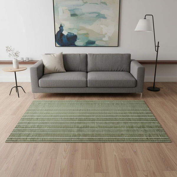 HomeRoots 5' X 8' Olive Green Striped Area Rug - Washable, UV Protected, Durable for Kids & Pets, Stylish Decor 673863