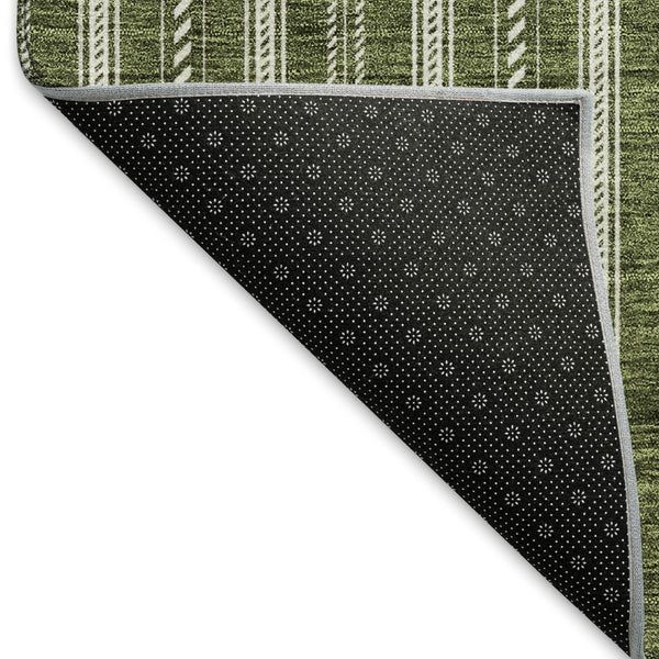 HomeRoots 5' X 8' Olive Green Striped Area Rug - Washable, UV Protected, Durable for Kids & Pets, Stylish Decor 673863