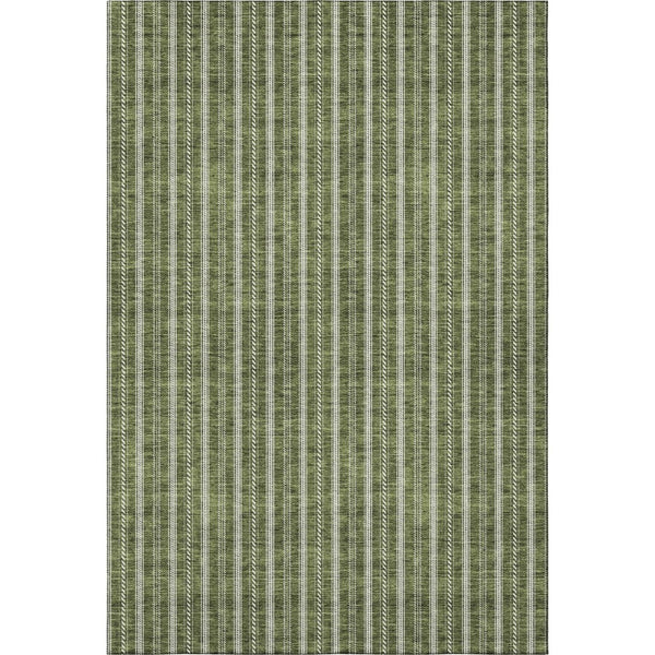 HomeRoots 5' X 8' Olive Green Striped Area Rug - Washable, UV Protected, Durable for Kids & Pets, Stylish Decor 673863