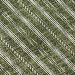 HomeRoots 8' Olive Green and Ivory Striped Round Rug - Washable, UV-Protected, Stylish for Any Space! 673864
