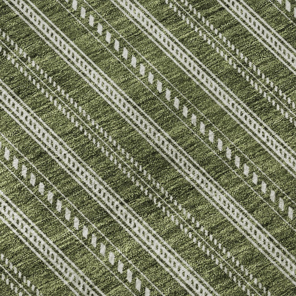 HomeRoots 8' Olive Green and Ivory Striped Round Rug - Washable, UV-Protected, Stylish for Any Space! 673864