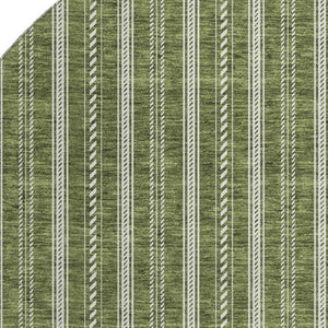 HomeRoots 8' Olive Green and Ivory Striped Round Rug - Washable, UV-Protected, Stylish for Any Space! 673864