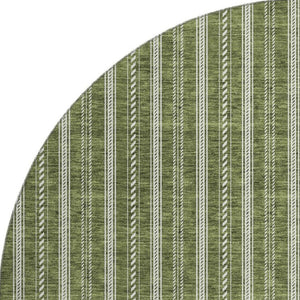 HomeRoots 8' Olive Green and Ivory Striped Round Rug - Washable, UV-Protected, Stylish for Any Space! 673864