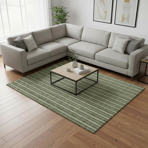 HomeRoots 8' X 10' Olive Green & Ivory Striped Washable Area Rug - UV Protected, Durable, Non-Slip Design 673865