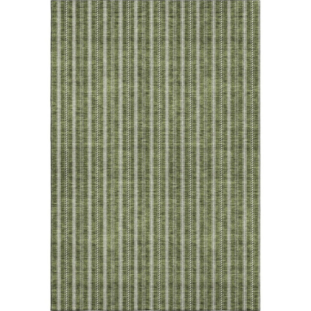 HomeRoots 8' X 10' Olive Green & Ivory Striped Washable Area Rug - UV Protected, Durable, Non-Slip Design 673865