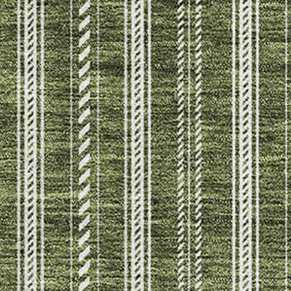 HomeRoots 8' X 10' Olive Green & Ivory Striped Washable Area Rug - UV Protected, Durable, Non-Slip Design 673865