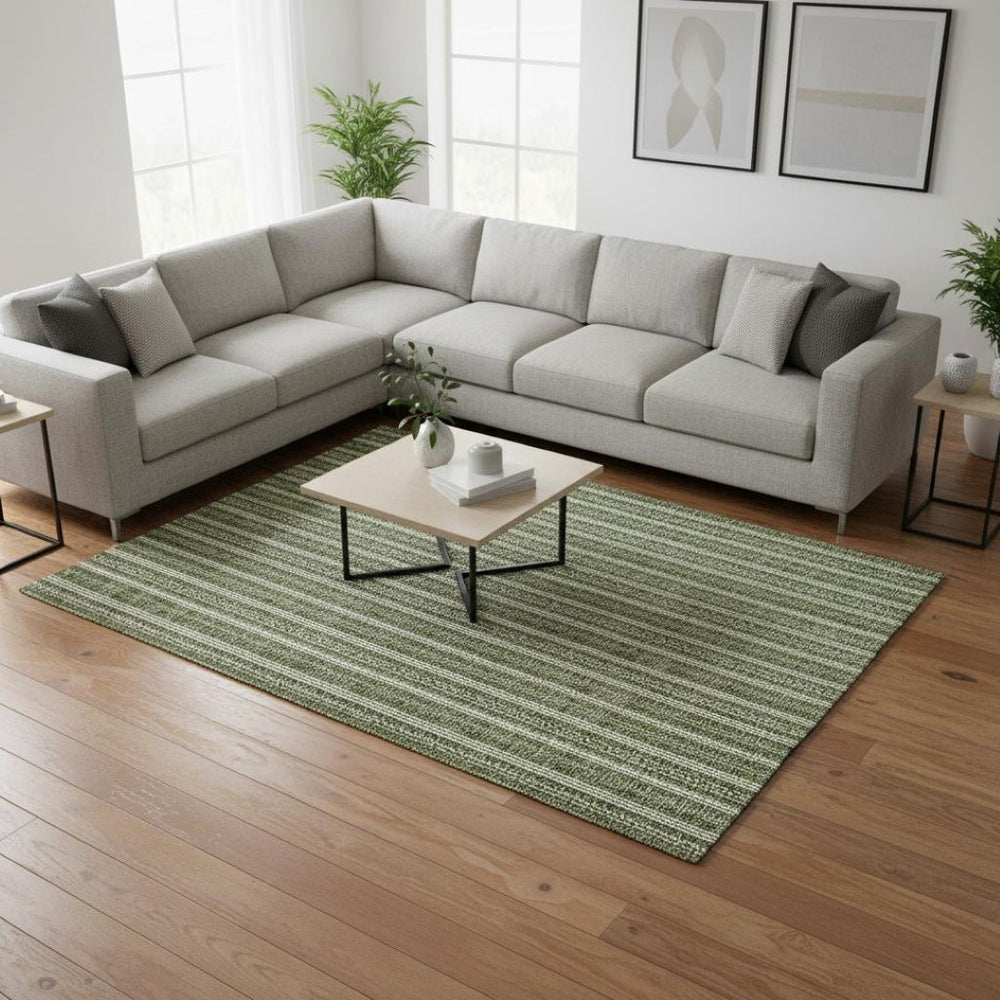HomeRoots 9' X 12' Olive Green Striped Area Rug - Stylish, Washable, Stain Resistant, UV Protected for Homes 673866