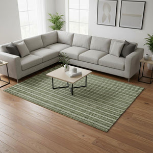 HomeRoots 9' X 12' Olive Green Striped Area Rug - Stylish, Washable, Stain Resistant, UV Protected for Homes 673866