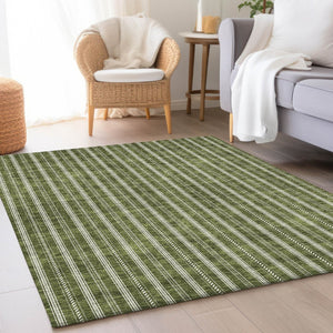 HomeRoots 9' X 12' Olive Green Striped Area Rug - Stylish, Washable, Stain Resistant, UV Protected for Homes 673866