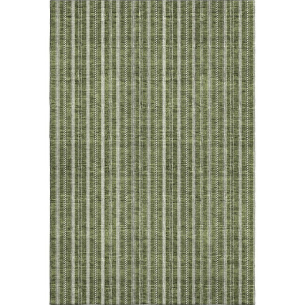 HomeRoots 9' X 12' Olive Green Striped Area Rug - Stylish, Washable, Stain Resistant, UV Protected for Homes 673866