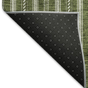 HomeRoots 9' X 12' Olive Green Striped Area Rug - Stylish, Washable, Stain Resistant, UV Protected for Homes 673866