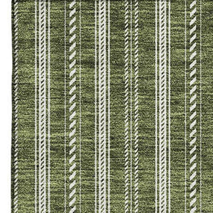 HomeRoots 9' X 12' Olive Green Striped Area Rug - Stylish, Washable, Stain Resistant, UV Protected for Homes 673866