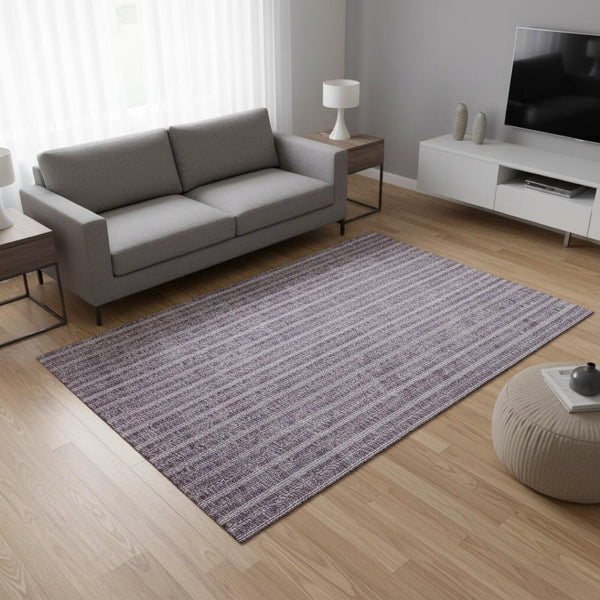 HomeRoots 5' X 8' Purple And Ivory Striped Area Rug - Washable, Stain-Resistant, UV Protected for Every Space! 673869