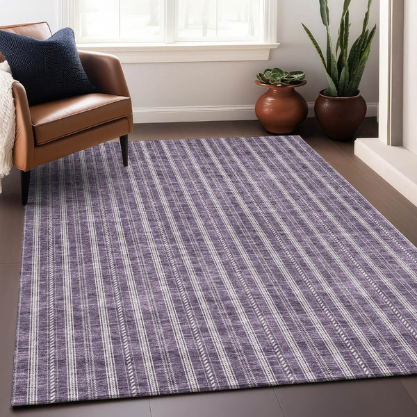 HomeRoots 5' X 8' Purple And Ivory Striped Area Rug - Washable, Stain-Resistant, UV Protected for Every Space! 673869