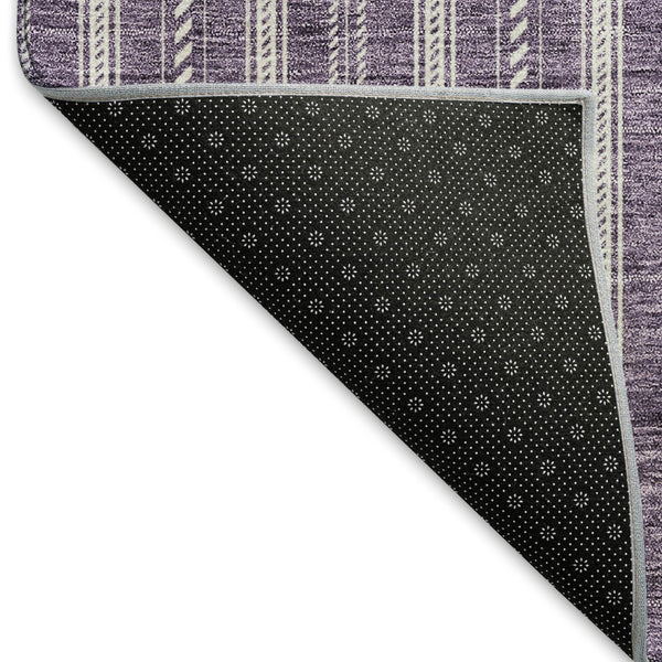 HomeRoots 5' X 8' Purple And Ivory Striped Area Rug - Washable, Stain-Resistant, UV Protected for Every Space! 673869