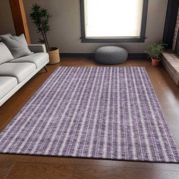 HomeRoots 5' X 8' Purple And Ivory Striped Area Rug - Washable, Stain-Resistant, UV Protected for Every Space! 673869