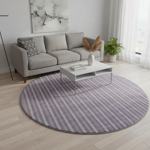 HomeRoots 8' Striped Washable Round Rug in Purple & Ivory - Durable, UV Protected, Perfect for Any Room! 673870