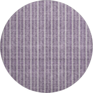 HomeRoots 8' Striped Washable Round Rug in Purple & Ivory - Durable, UV Protected, Perfect for Any Room! 673870
