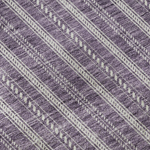 HomeRoots 8' Striped Washable Round Rug in Purple & Ivory - Durable, UV Protected, Perfect for Any Room! 673870