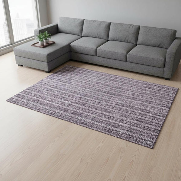 HomeRoots 8' X 10' Striking Purple and Ivory Striped Area Rug - Durable, Washable, UV-Protected for Busy Homes 673871