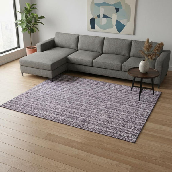 HomeRoots 9' X 12' Purple and Ivory Striped Washable Area Rug with UV Protection for Indoor/Outdoor Use 673872