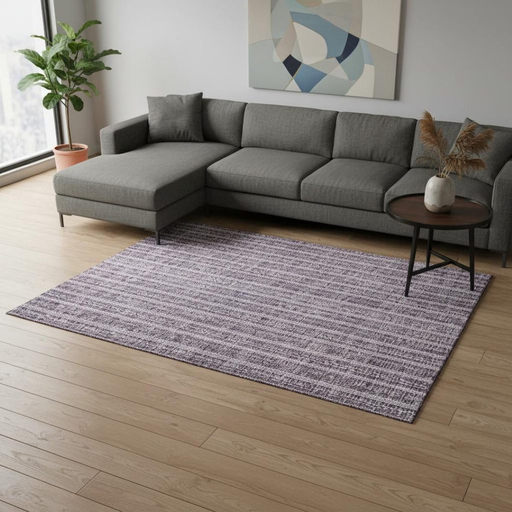 HomeRoots 10' X 14' Striped Washable Area Rug in Purple & Ivory - Durable, Stylish, UV Protected for Homes! 673873