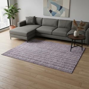 HomeRoots 10' X 14' Striped Washable Area Rug in Purple & Ivory - Durable, Stylish, UV Protected for Homes! 673873