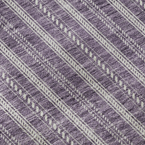 HomeRoots 10' X 14' Striped Washable Area Rug in Purple & Ivory - Durable, Stylish, UV Protected for Homes! 673873