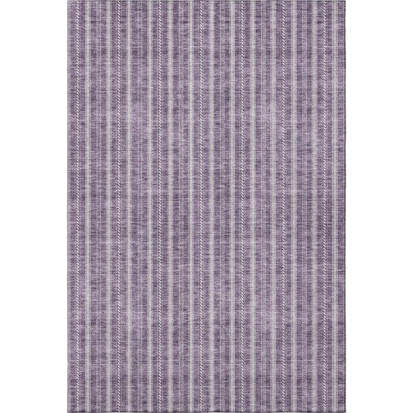 HomeRoots 10' X 14' Striped Washable Area Rug in Purple & Ivory - Durable, Stylish, UV Protected for Homes! 673873
