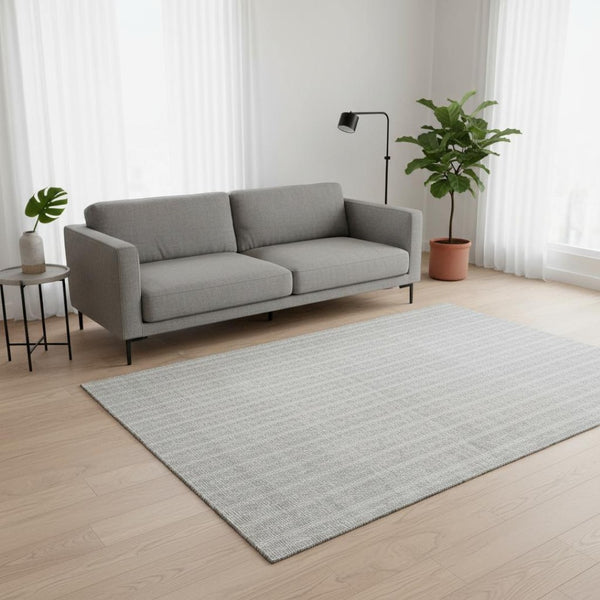 HomeRoots 5' Silver & Ivory Striped Washable Area Rug – UV Protected, Stain Resistant, Perfect for High-Traffic Areas 673875