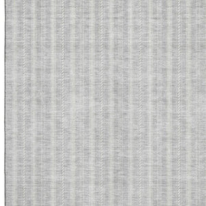 HomeRoots 5' Silver & Ivory Striped Washable Area Rug – UV Protected, Stain Resistant, Perfect for High-Traffic Areas 673875