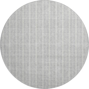 HomeRoots 8' Silver and Ivory Striped Washable Round Rug - Stain-Resistant, UV Protected, Kid & Pet Safe! 673876