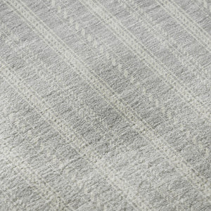 HomeRoots 8' Silver and Ivory Striped Washable Round Rug - Stain-Resistant, UV Protected, Kid & Pet Safe! 673876