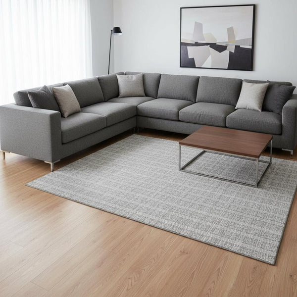 HomeRoots 8' X 10' Washable Silver & Ivory Striped Area Rug with UV Protection for High-Traffic Homes 673877