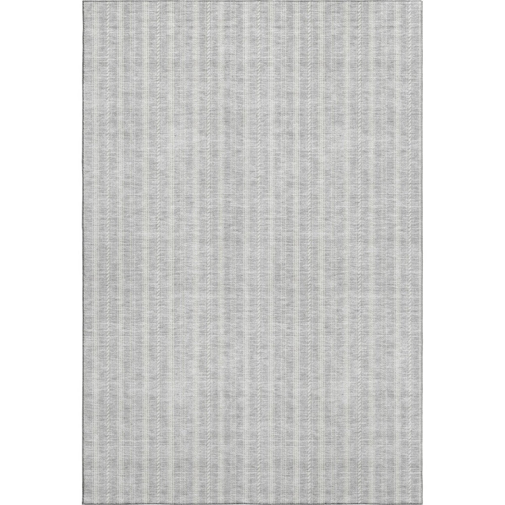 HomeRoots 9' X 12' Stylish Silver & Ivory Striped Washable Area Rug with UV Protection for Modern Homes 673878