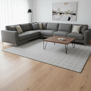 HomeRoots 10' X 14' Silver and Ivory Striped Washable Area Rug - Durable, UV-Protected, Stain-Resistant Design! 673879